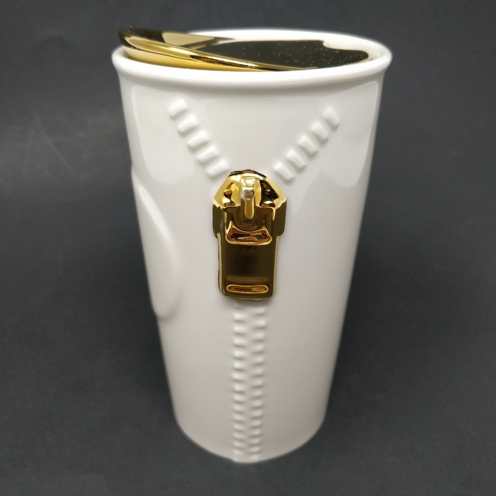 Starbucks 2015 Gold Zipper Tumbler Mug 10 Oz.